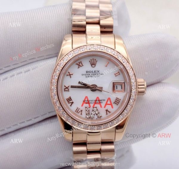 Replica Rolex Diamond Bezel Datejust Rose Gold President Watch 26mm Ladies Replica Rolex