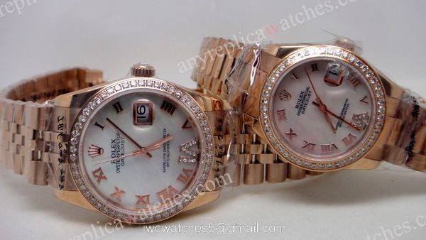 Rose Gold Rolex Datejust Diamond Bezel White Face Watch