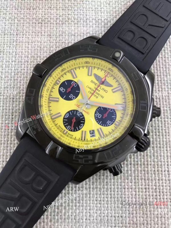 Breitling B01 Chronograph Watch Yellow Face Black Rubber band
