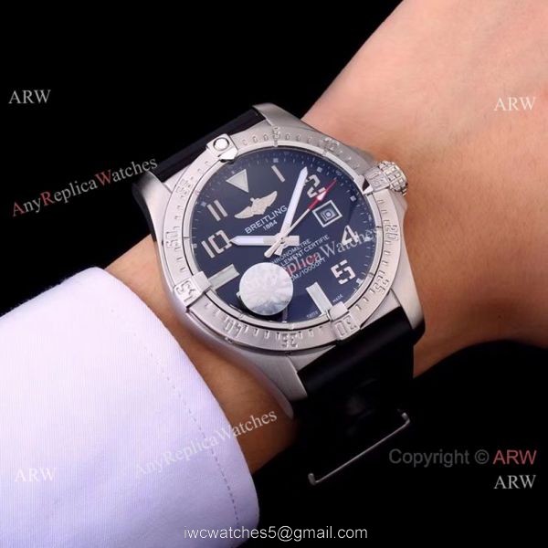 Breitling Avenger II Seawolf Black Dial Black Rubber Band Watch 44mm