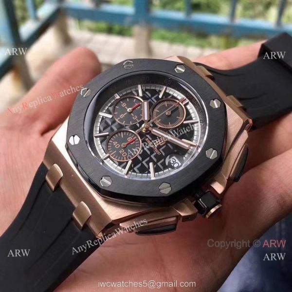 Copy Audemars Piguet Offshore 44mm Watch Rose Gold Black Rubber Strap