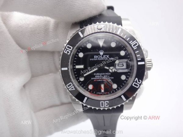 Rolex Submariner Black Ceramic / Black Rubber Strap Watch