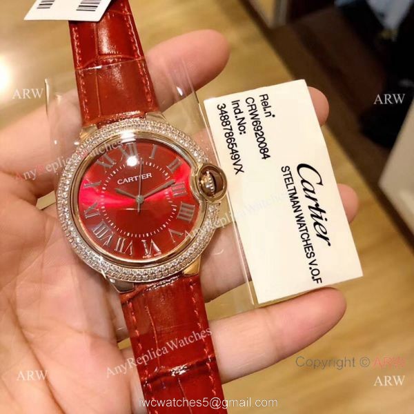 Copy Ballon Bleu De Cartier Red Watches Swiss Quartz