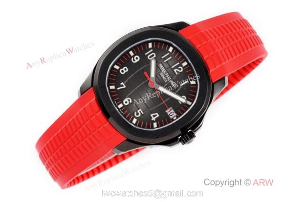 Swiss 1:1 Copy Patek Philippe Aquanaut Cal324 Watch Carbon Case Red Rubber Strap
