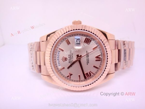 New Replica Rolex Day Date Rose Gold Roman Markers Watch 40mm