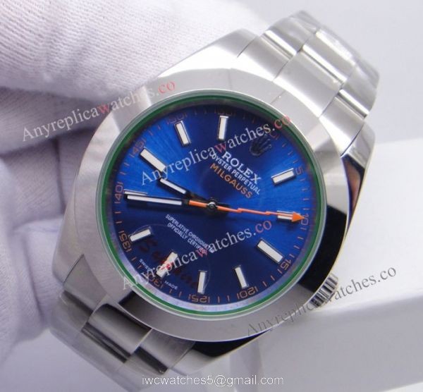 Replica Rolex Milgauss Stainless Steel Blue Face Watch 40mm