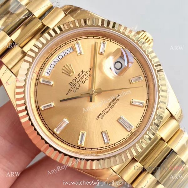 Rolex Day Date II All Gold President band Mens Copy Watch Diamond Markers