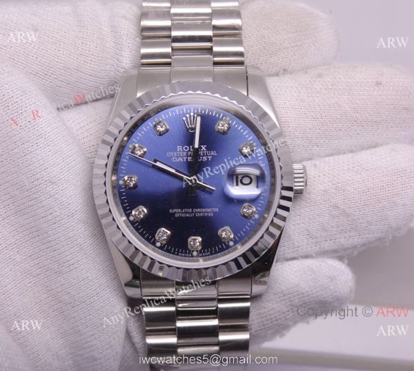 Rolex Datejust Stainless Steel Daimond Markers Blue Face Replica Watch
