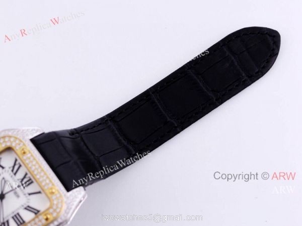 Iced Out Cartier Santos Watch Two Tone Case Automatic Movement