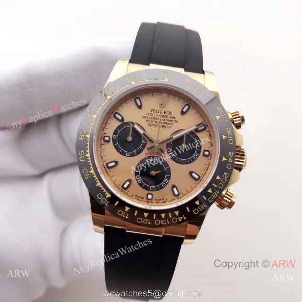 Gold Rolex Daytona Rubber Band Replica Watch Swiss 7750 Movement