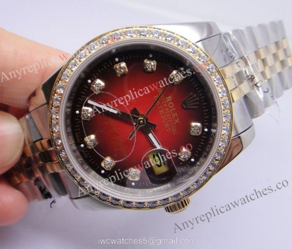 Replica Red Face Rolex Datejust Watch / 2-Tone Diamond Bezel