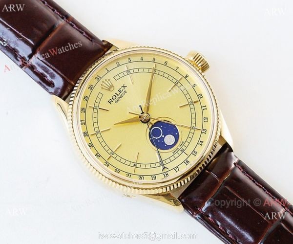 SWISS Rolex Geneve Cellini Black Moonphase / Yellow Gold Rolex Cellini Moonphase Replica watch