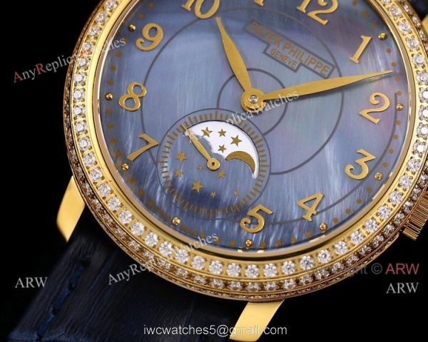 Swiss Patek Philippe Complications 4968R Watch Blue Mother of Pearl Gold Case