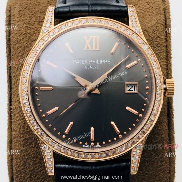 Swiss Grade 1 Patek Philippe Calatrava V2 Cal.9015 Watch Rose Gold Diamond 38mm