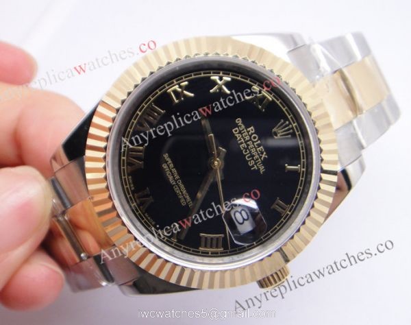 Rolex 2-Tone Datejust II Replica Watch Black Dial Roman Markers