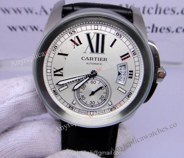 Cartier Calibre Divers Watch: SS White Dial Black Leather Replica Watch