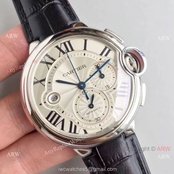 Swiss Replica Cartier Chronograph White Dial Watch 44mm