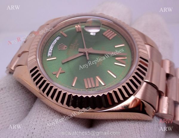 Copy Rolex 60th Anniversary DAY-DATE Olive Green Dial Rose Gold Replica Watch