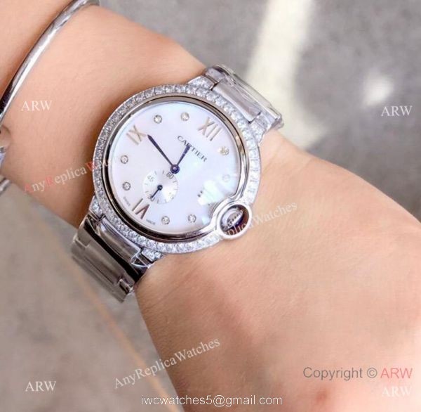 Stainless Steel Diamond White Dial Womens Fake Cartier Watch