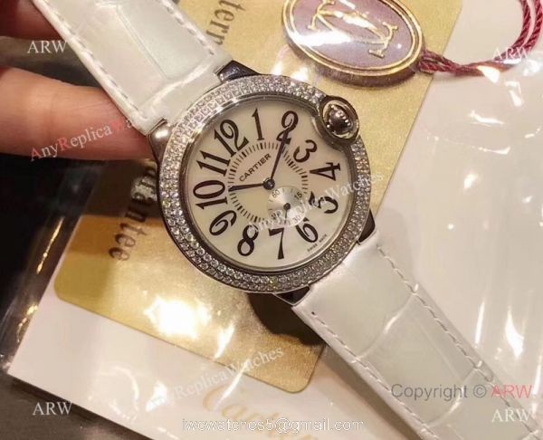 Womens Fake Cartier Watch Ballon Bleu Diamond Bezel 36mm
