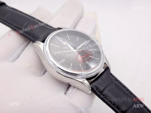 High Quality Rolex Geneve Cellini Black Face Sapphire glass Black Leather Watch