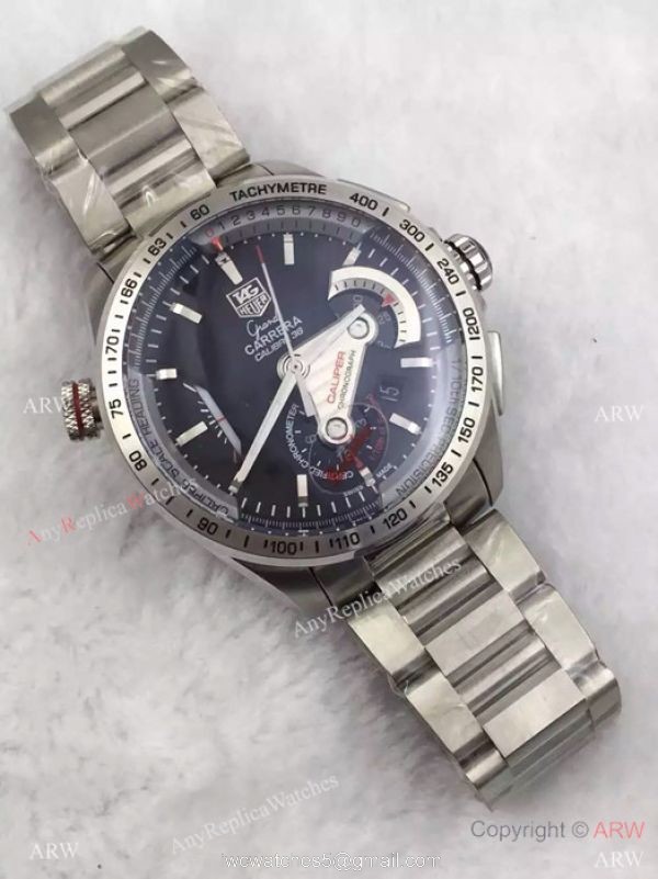 Swiss Replica Tag Heuer Carrera Calibre 36 Fiyat Watch: SS Black Chronograph Watch