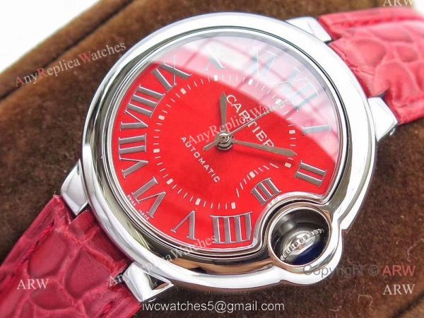 Swiss Ballon Bleu Cartier Watch Copy SS Red Dial Automatic 33mm