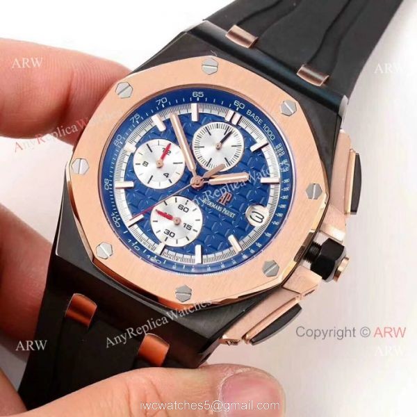 Fake Audemars Piguet For Sale 44mm Rose Gold Blue Dial Mens Watch