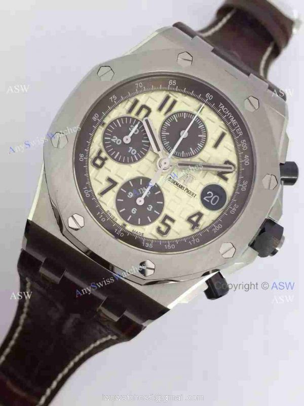 Fake Audemars Piguet Watch SS Yellow Dial Brown Leather Swiss AP