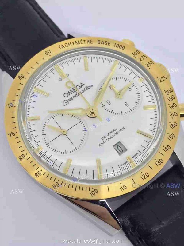 Copy Swiss Omega Speedmaster Chronograph Watch Rose Gold Leather Strap