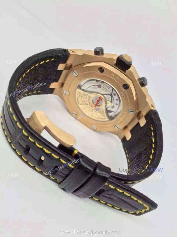 Fake Audemars Piguet Watch Rose Gold Black Leather Mens Watch