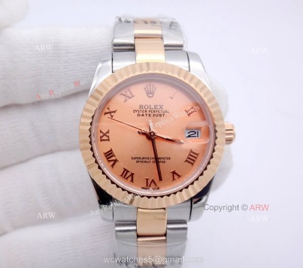 High Quality Copy Rolex Oyster Datejust Ladies Watch 2-Tone Rose Gold Pink Roman