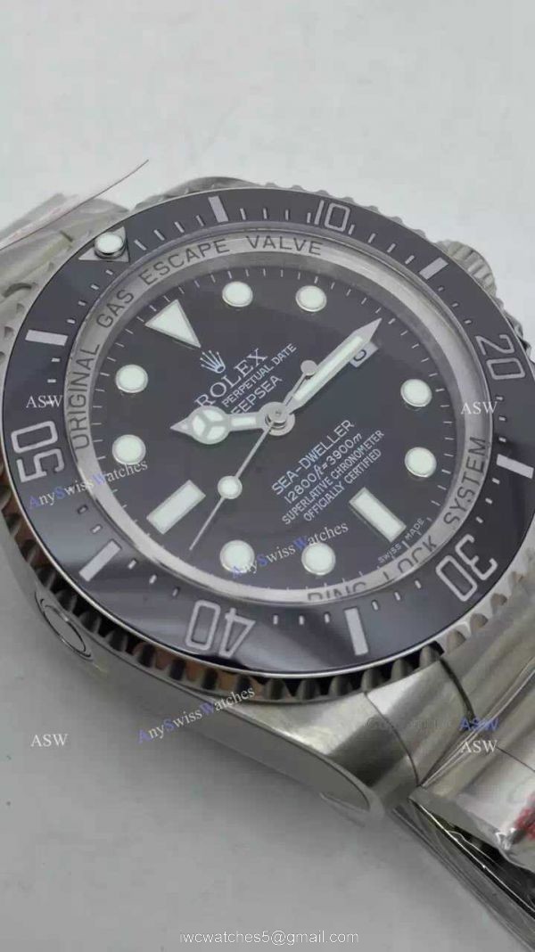 Swiss 2836 Replica Rolex Deepsea Sea-Dweller Black Dial Watch / Noob Factory