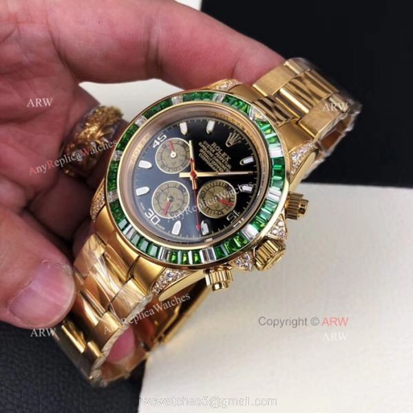 New Style Replica Rolex Daytona Rainbow Watch All Gold Diamond Bezel