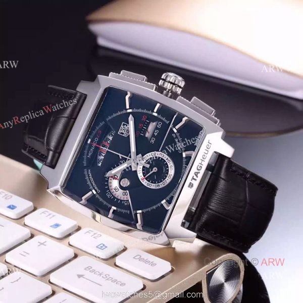 Tag Heuer Monaco Quartz Calibre 12 Copy Watch White Chronograph Brown Leather Strap