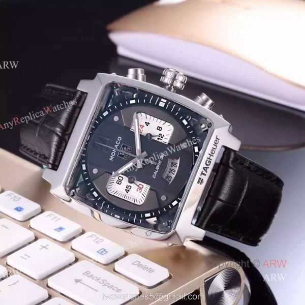 Tag Heuer Monaco Calibre 12 Replica Watch SS Black Red/Blue Line Dial
