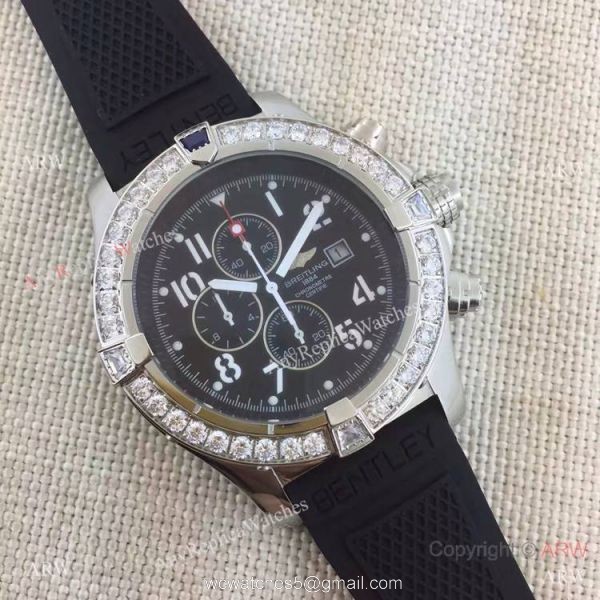 Replica Breitling Watches With Diamond Bezel Black Rubber Super Avenger Watch