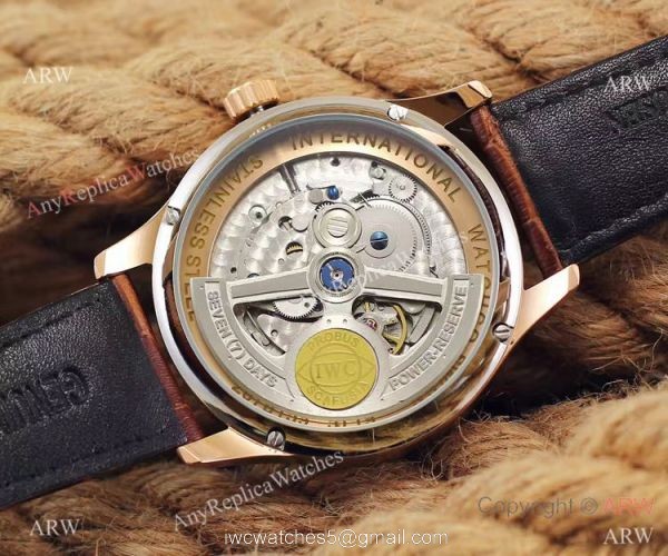 IWC Portuguese Black Face Rose Gold Watch 7 Days Power Reserve