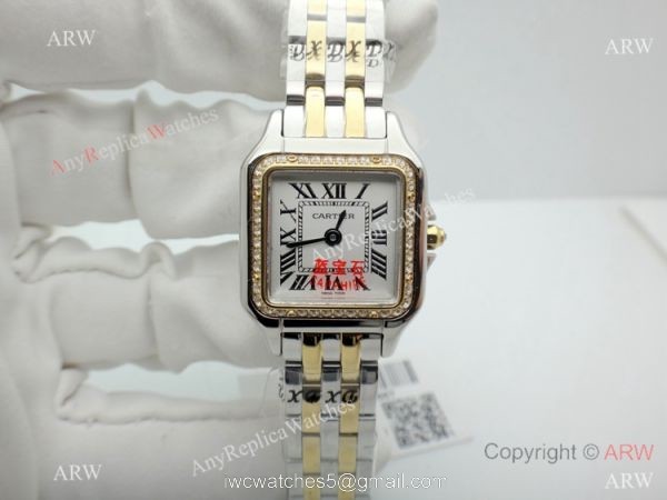 Copy Cartier Panthere Two Tone Diamond Bezel Watch 22mm Ladies