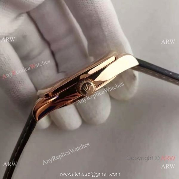 Swiss Replica Rolex Cellini Danaos Replica Watch Rose Gold Black Leather Strap