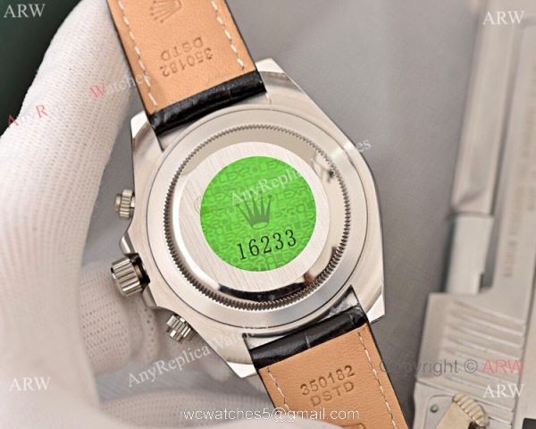 Best Quality Copy Rolex Daytona Watch White Dial Black Leather Strap