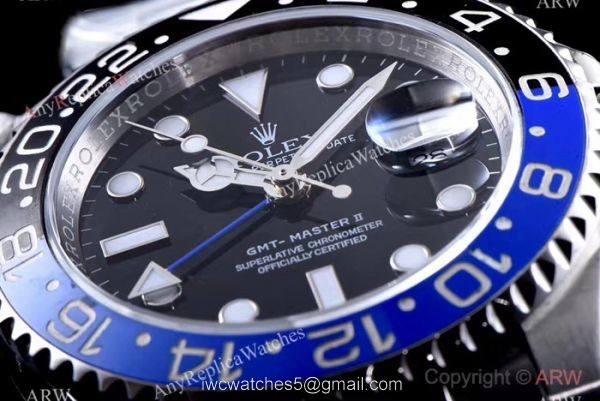 JF Factory Real Swiss ETA2836 Rolex Batman Replica Watch GMT-Master II 40mm