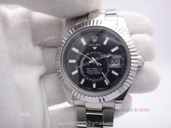 Rolex Sky Dweller Stainless Steel Black watch Working Time Zone