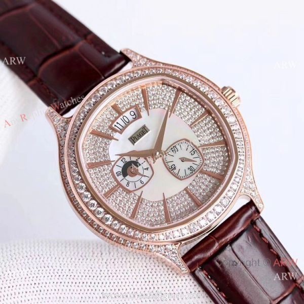 Swiss Copy Piaget Emperador Coussin Dual Time Zone Watch Rose Gold Diamond