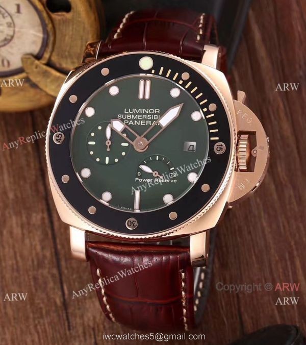 Newest Copy Panerai Luminor Submersible Power Reserve Watch Green Face