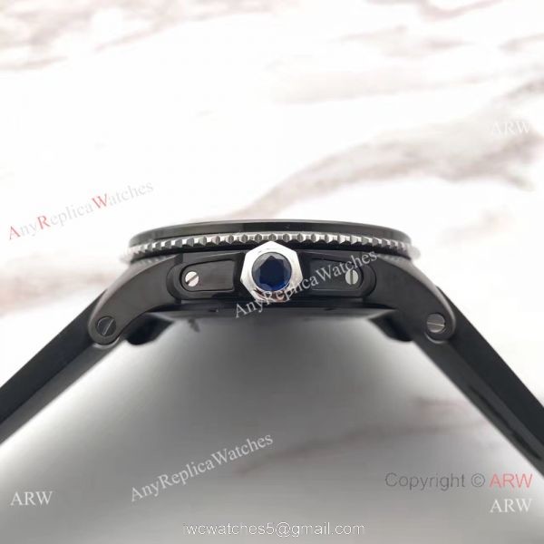 Swiss Replica Calibre De Cartier Diver Black PVD Watch Silver Fluted Bezel