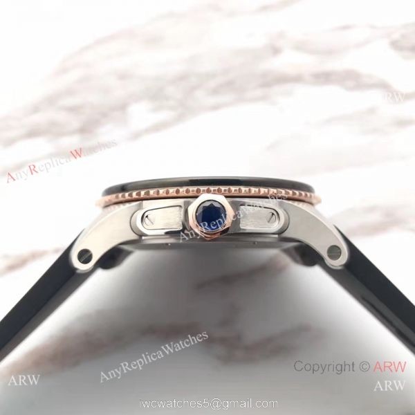 Swiss Grade Cartier Calibre Diver 42mm Watch Rose Gold Fluted Bezel