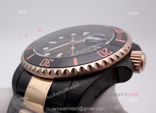 High Quality Solid Black Rolex Submariner Watch 2-Tone Rose Gold Black Ceramic Eezel