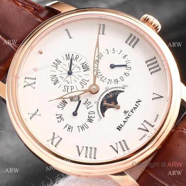 Swiss Replica Blancpain Villeret Perpetual Calendar Eta6654 Watch SS White Dial
