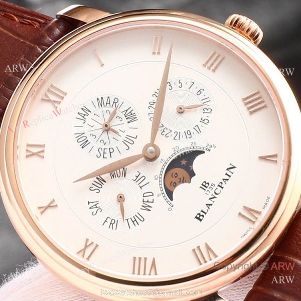 Swiss Replica Blancpain Villeret Perpetual Calendar Rose Gold Mens Watch ETA6654